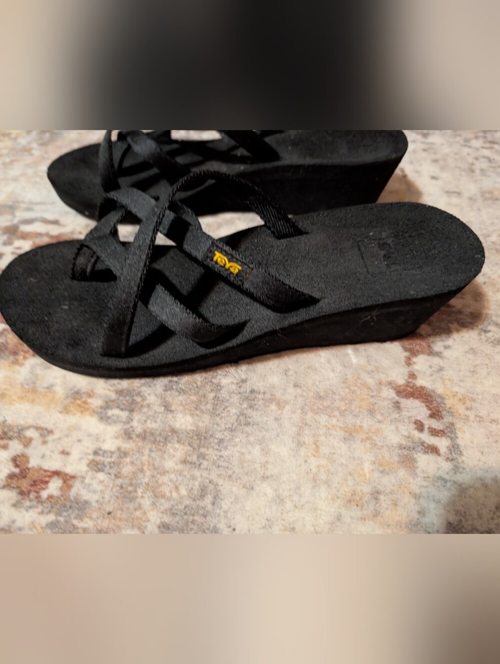 Teva Black Crisscross Wedge Sandals with Yellow Logo 8